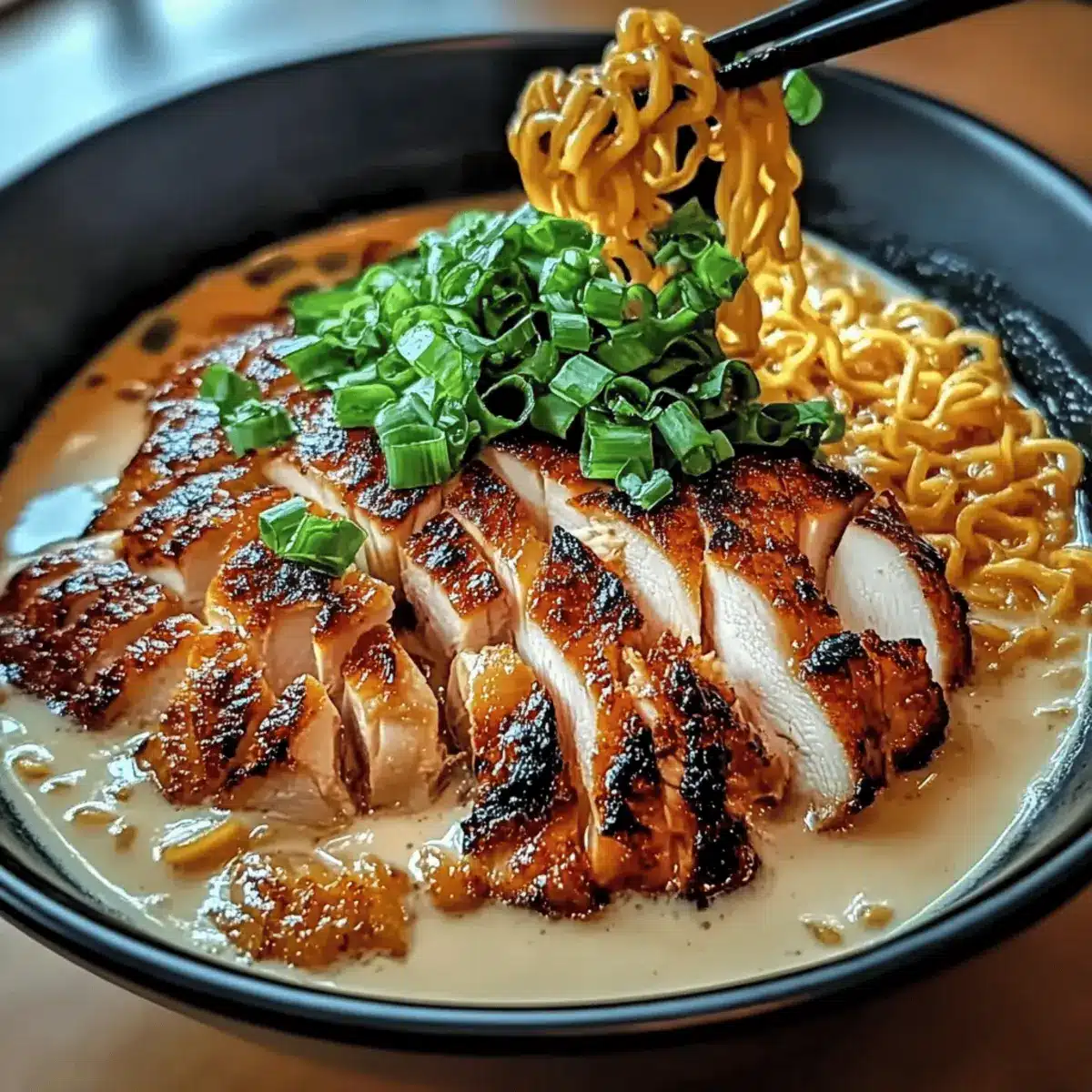 Fiery Chicken Ramen with Creamy Garlic Sauce