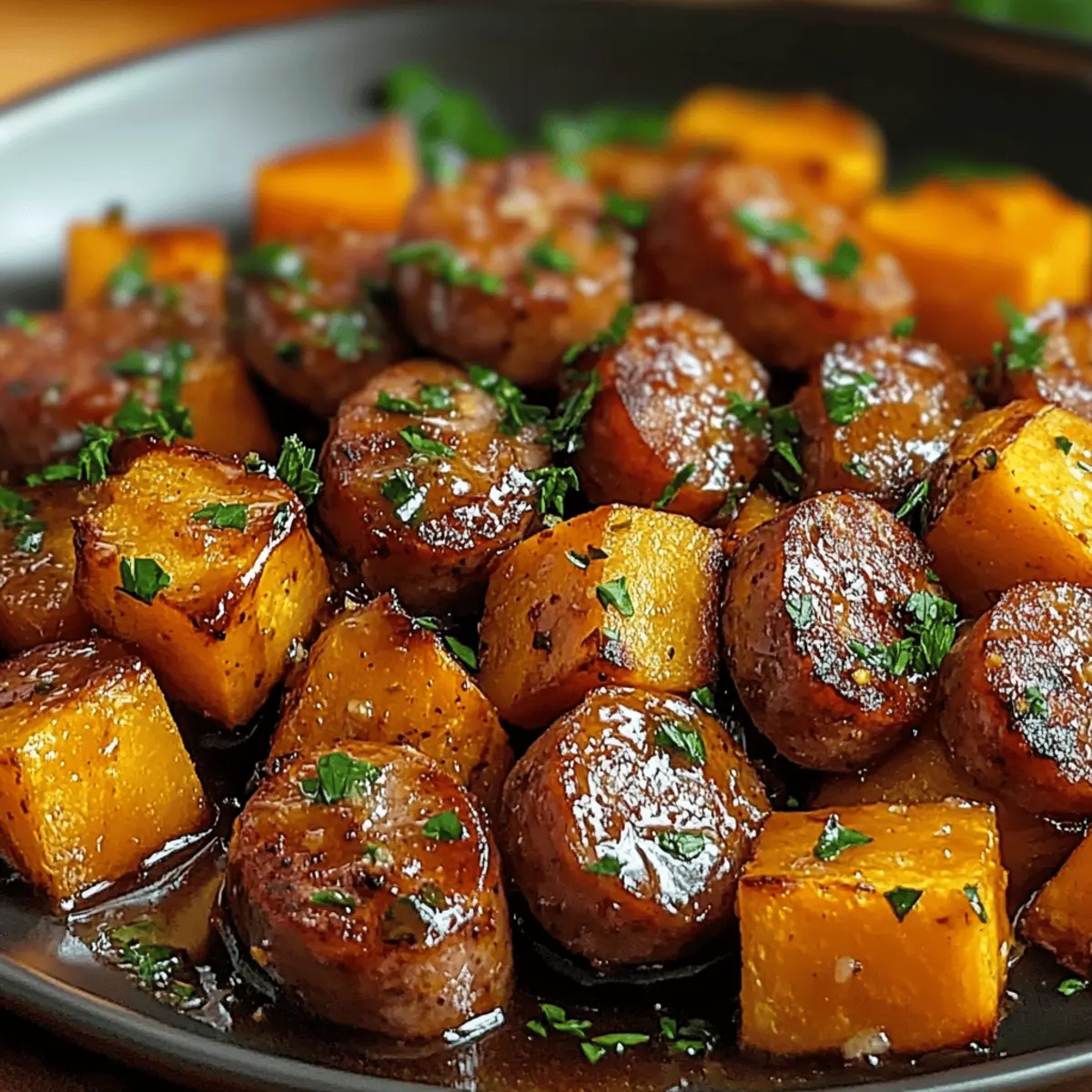 Sausage and Sweet Potatoes with Honey Garlic Sauce