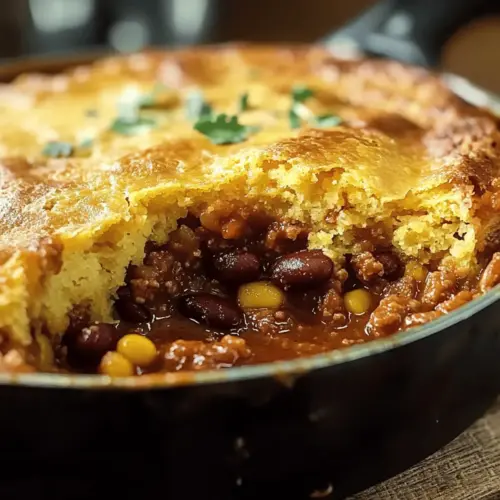 Skillet Chili Cornbread Pot Pie
