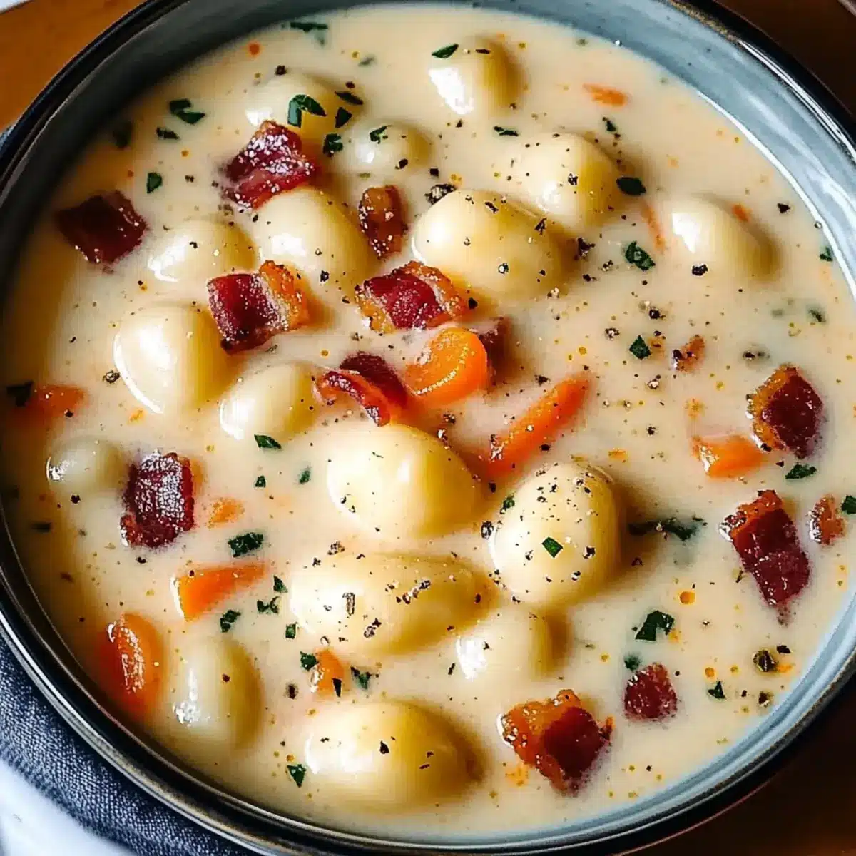 Creamy Bacon Cheddar Gnocchi Soup