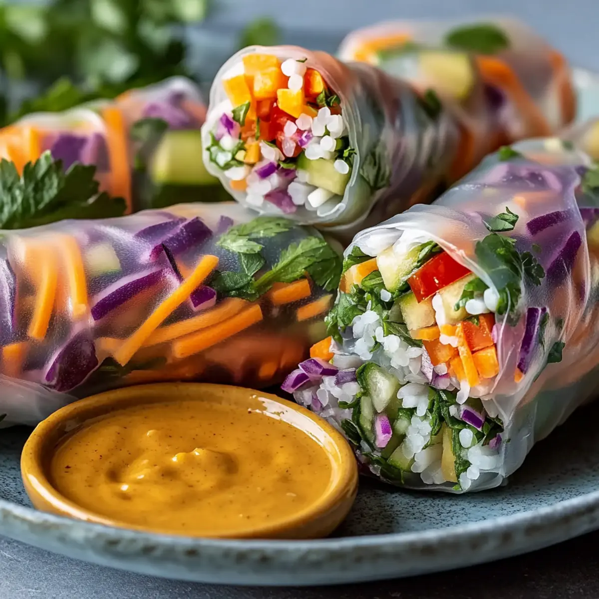 Rainbow Veggie Rice Paper Rolls with Peanut Sauce