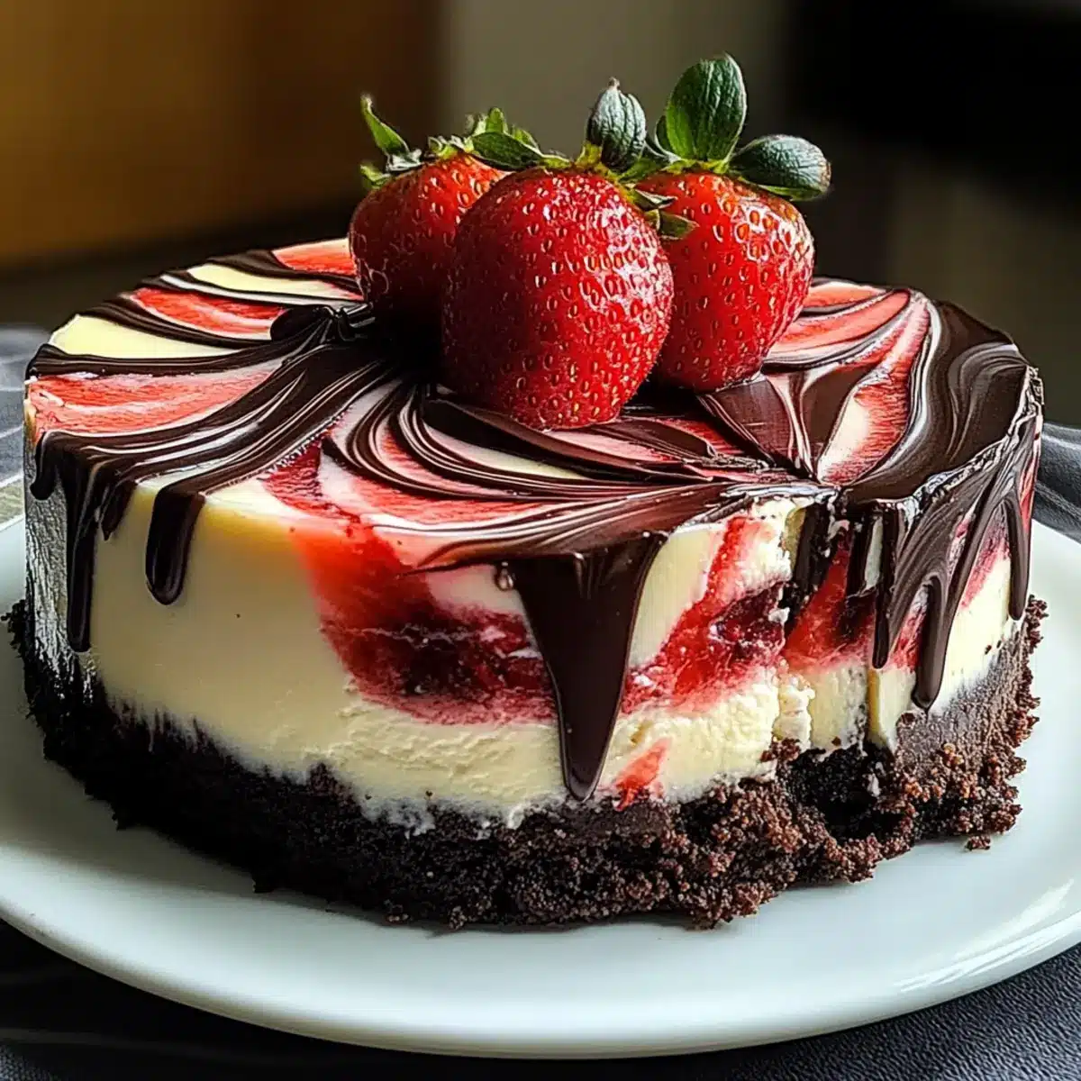 Chocolate Strawberry Swirl Cheesecake