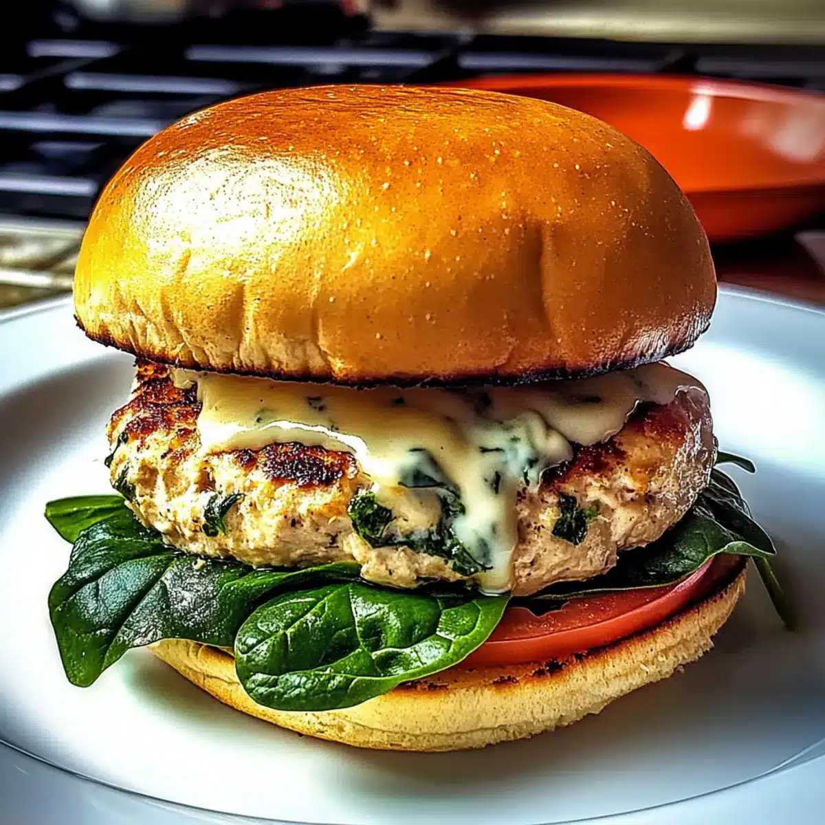 White Cheddar Spinach Chicken Burgers