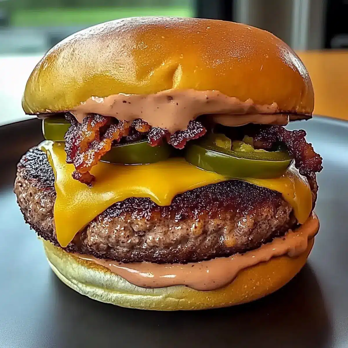 Smoked Cheddar Jalapeño Burgers with Crispy Bacon Bliss