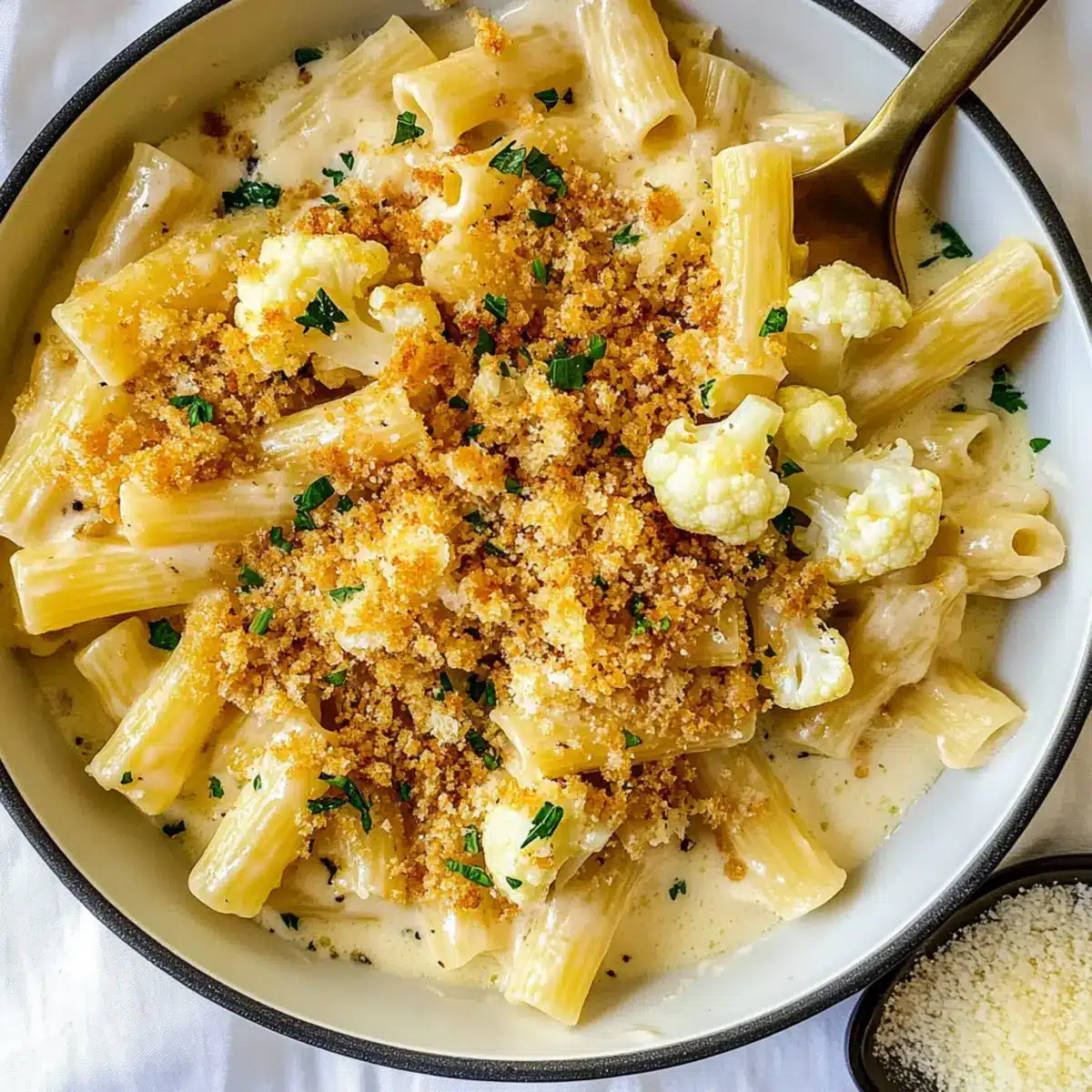 Creamy cauliflower rigatoni pasta