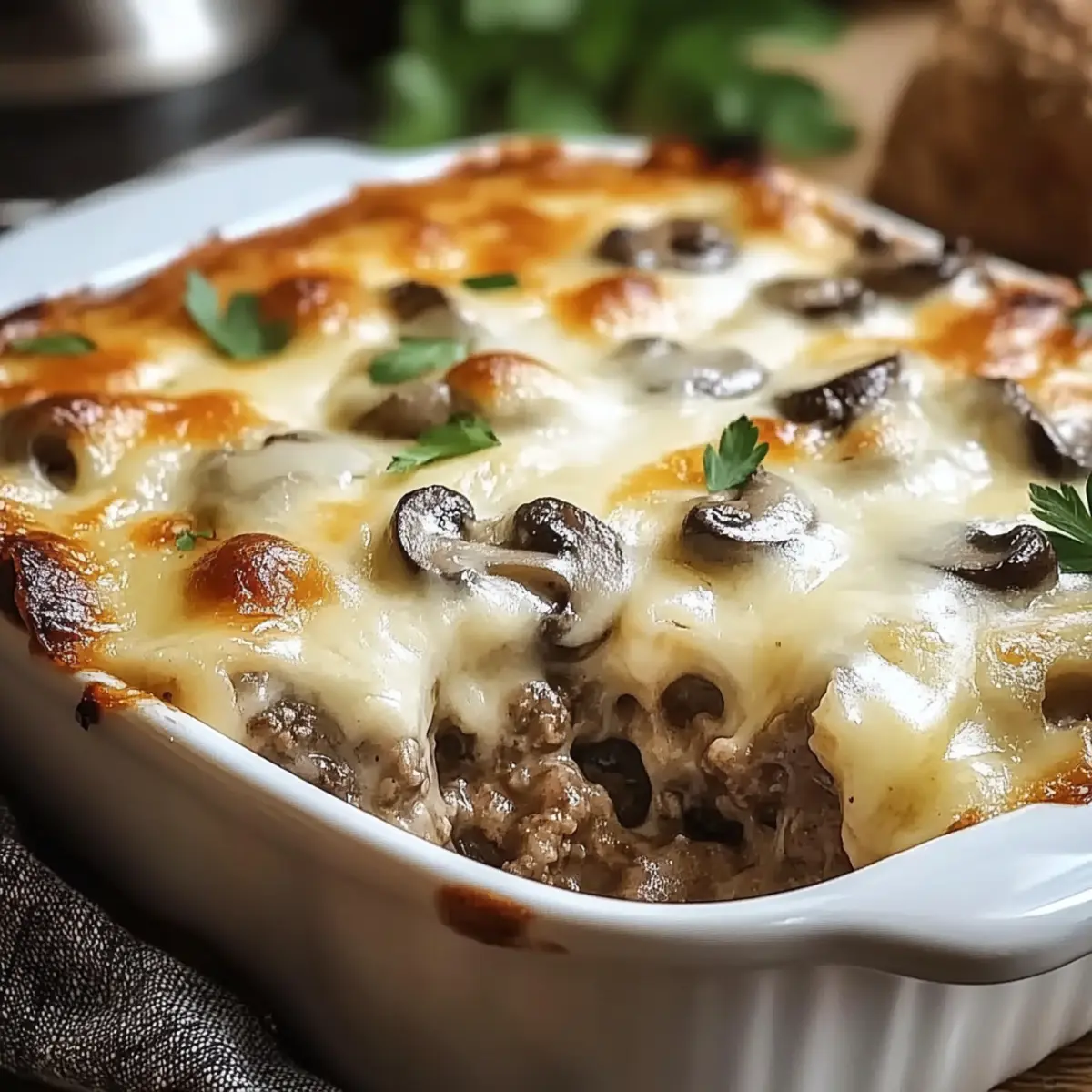 Mushroom and Swiss Burger Casserole