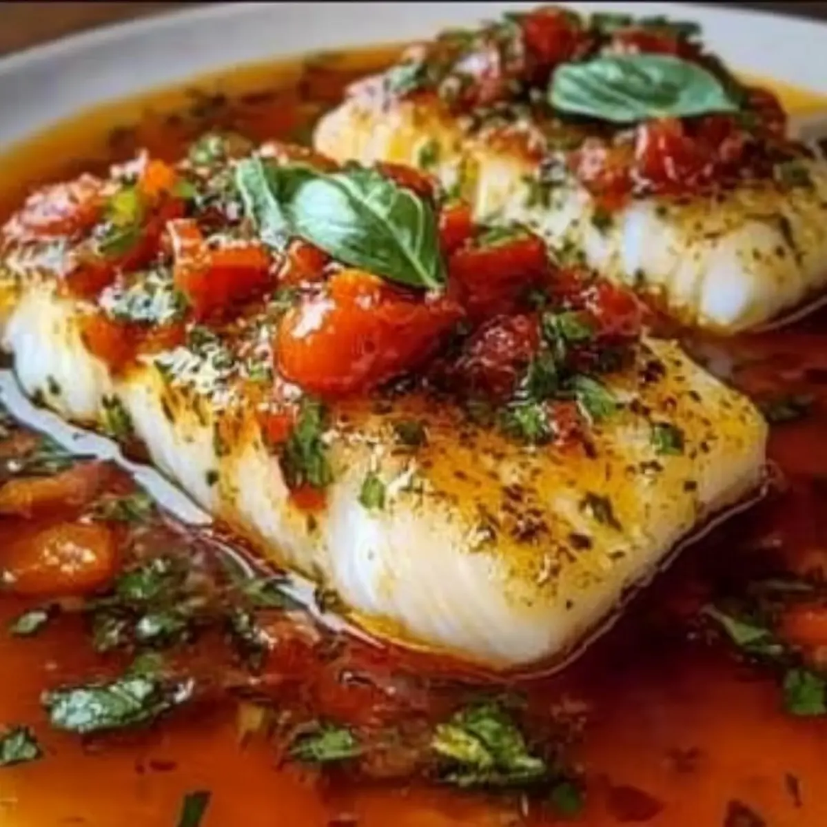 Mediterranean Cod in Tomato Basil Sauce