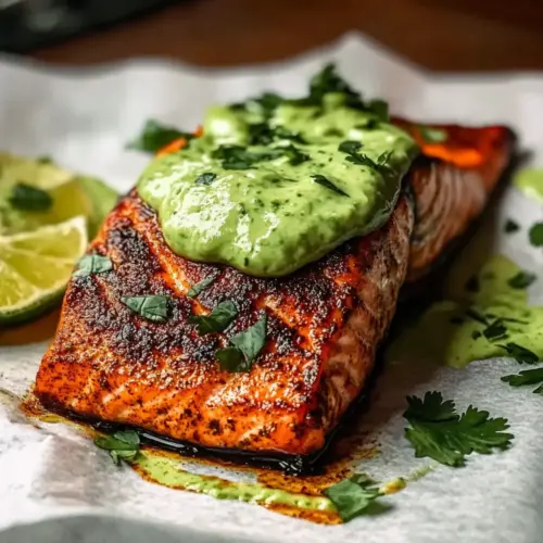 Baked Cajun Salmon And Avocado Lime Sauce