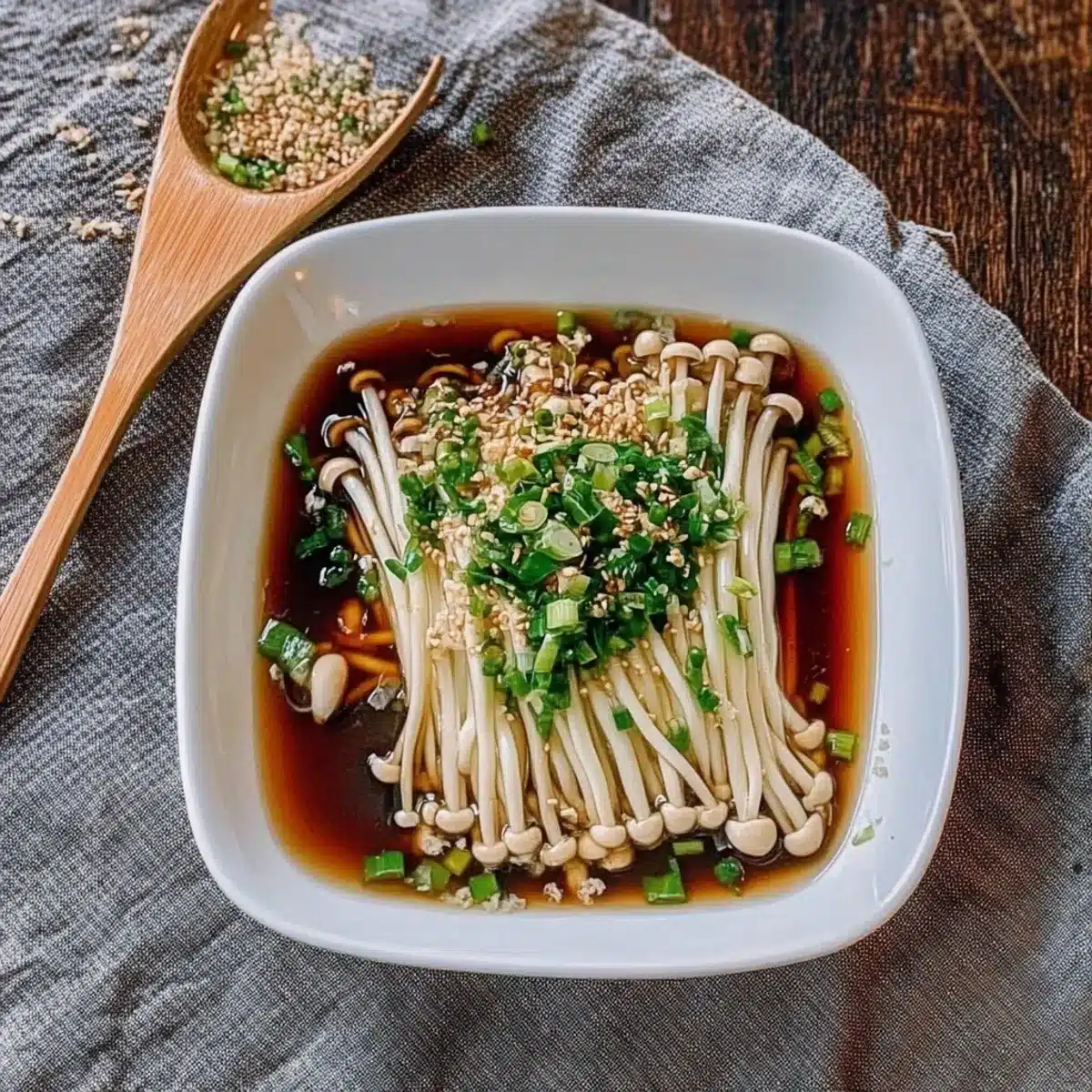 Enoki Mushrooms with Garlic & Scallion Sauce