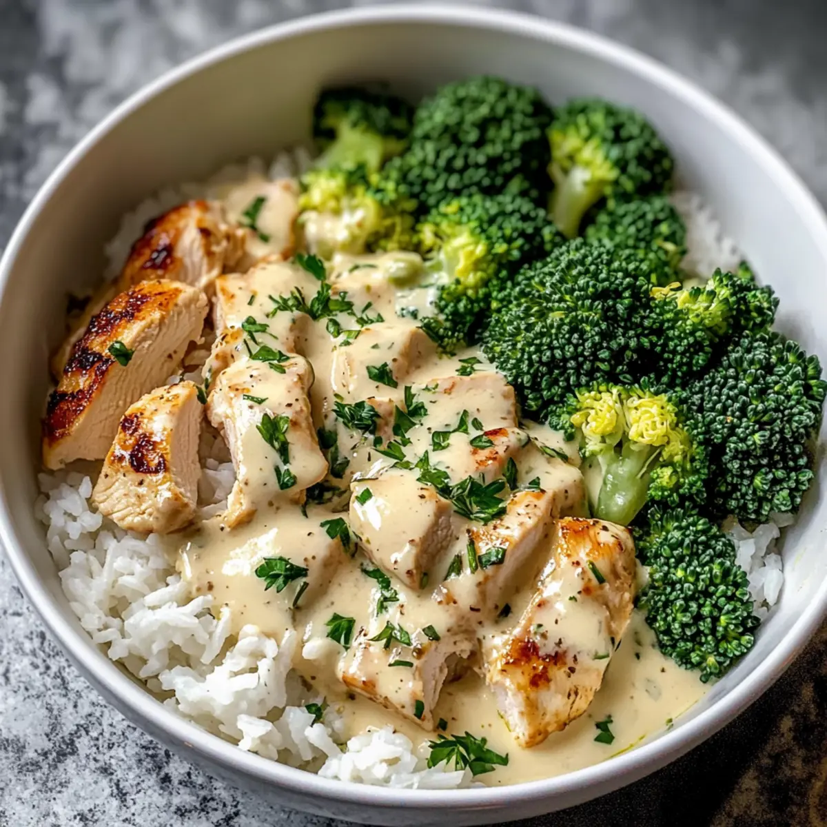 Creamy Garlic Chicken Rice Bowls