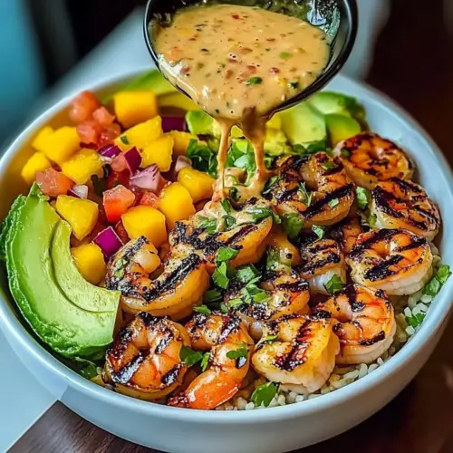 Shrimp and Avocado Bowls with Mango Salsa & Lime-Chili Sauce